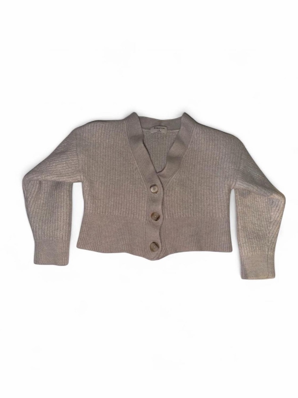 Babaton Cropped Ribbed V-Neck Cardigan — Light Taupe